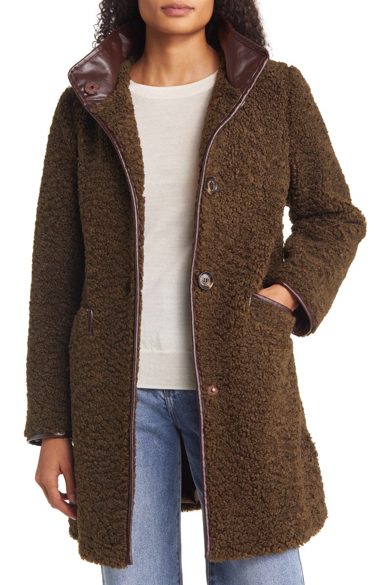 Sam Edelman Stand Collar Faux Shearling Coat, Main, color, Tuscan Olive