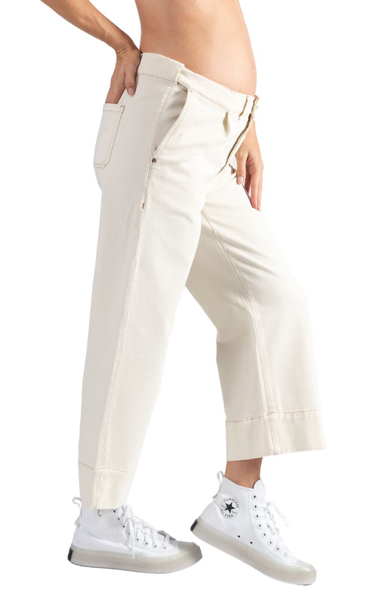 Cache Coeur Jill Crop Maternity Wide Leg Jeans, Alternate, color, Beige