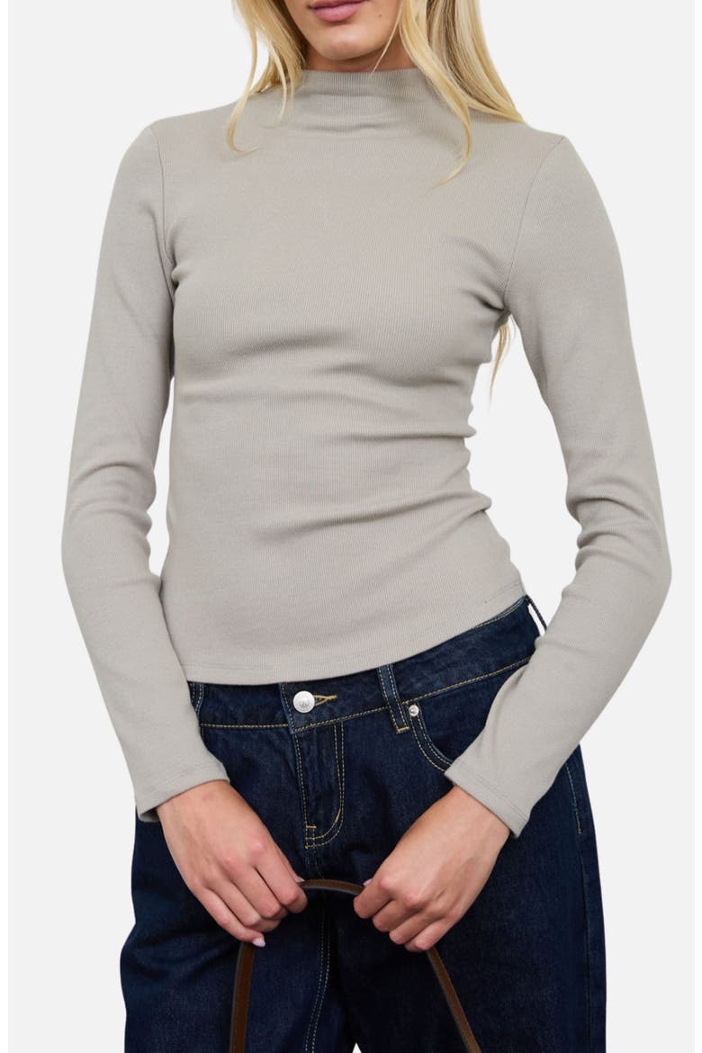 Mock Neck Long Sleeve Ribbed Knit Top, Main, color, DUSTY SAGE