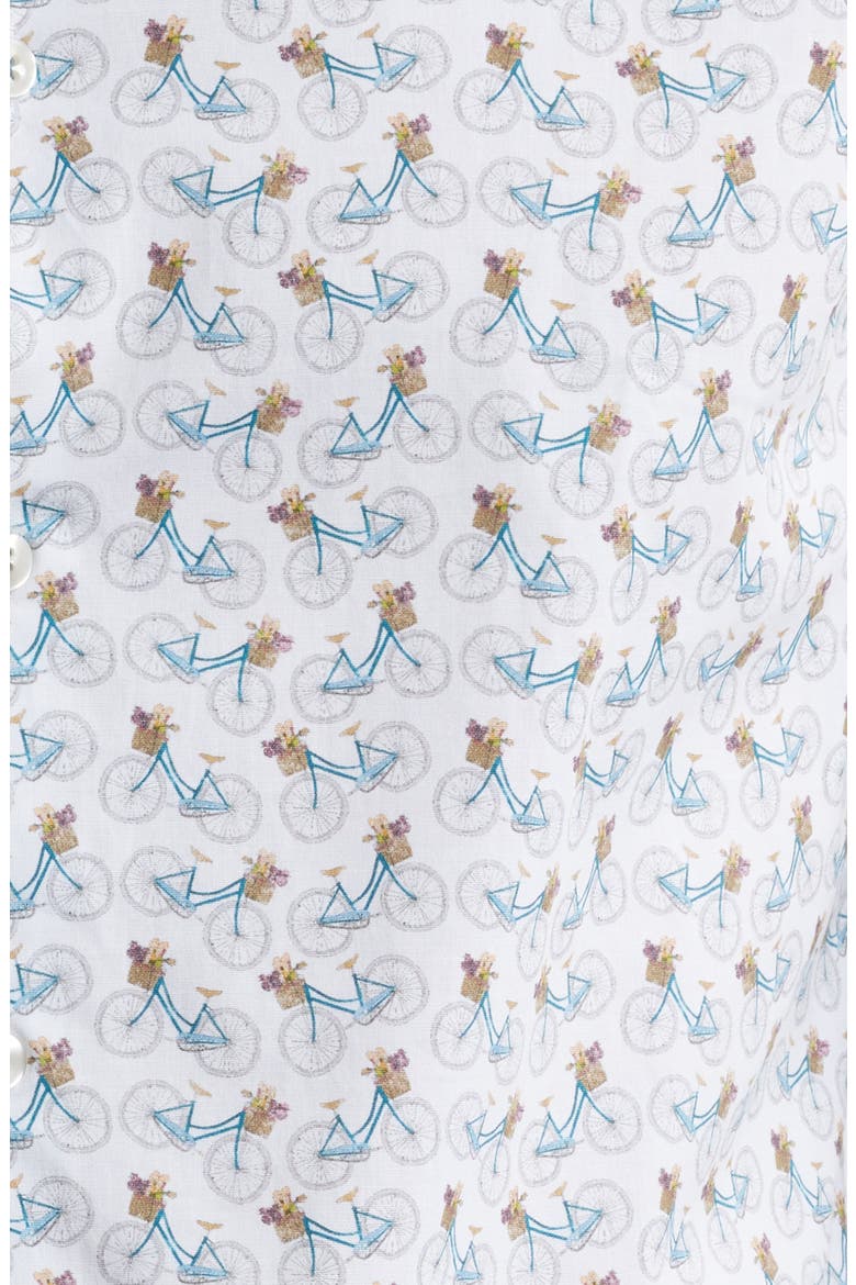 Bicycle Print Stretch Cotton Button-Up Shirt, Alternate, color, WHITE