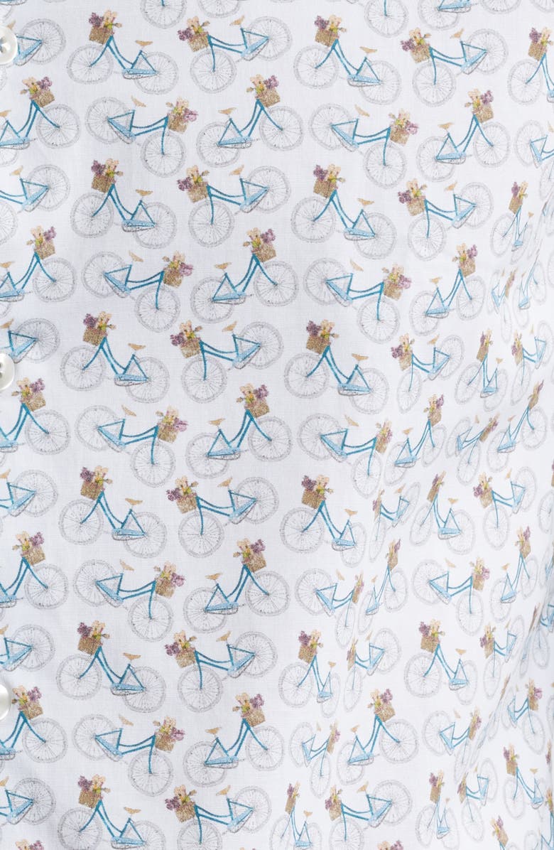 Stone Rose Bicycle Print Stretch Cotton Button-Up Shirt, Alternate, color, White