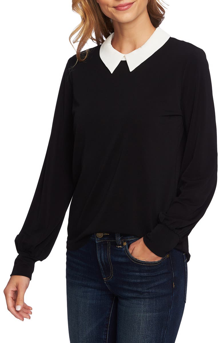 CeCe Mixed Media Collar Top, Alternate, color, 