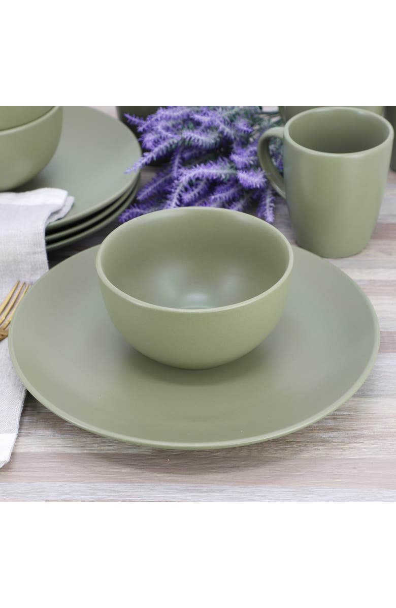Gibson Home Everyday Plus 12 Piece Round Stoneware Dinnerware Set, Alternate, color, Green