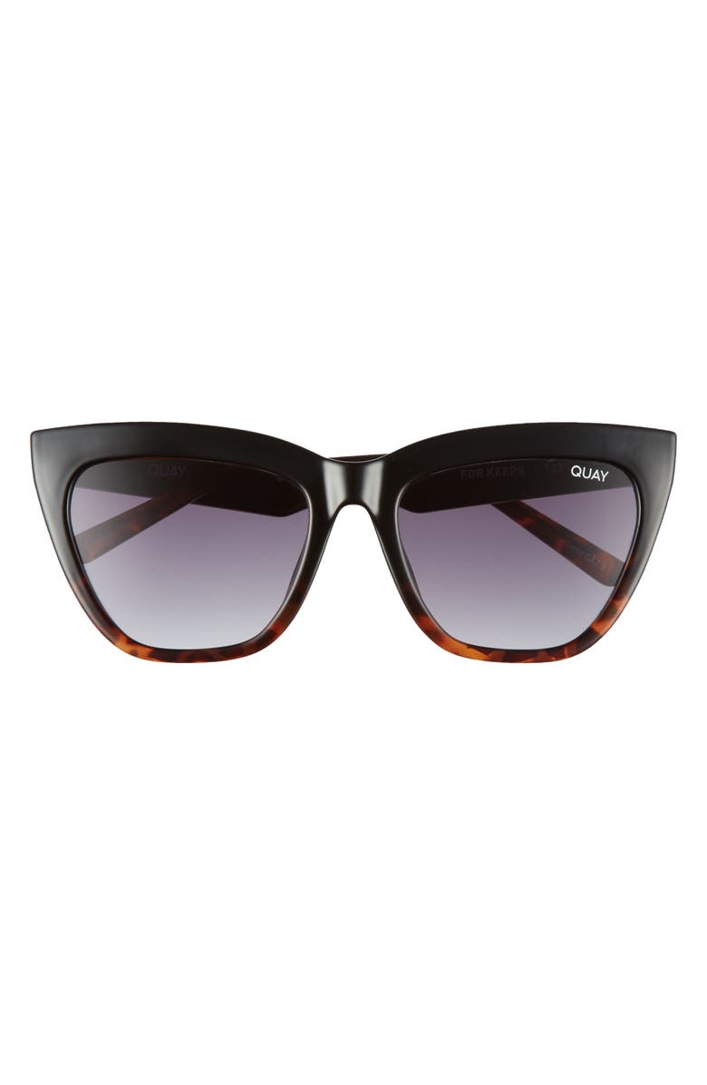 QUAY Australia For Keeps 56mm Cat Eye Sunglasses, Main, color, Blktrt Smk