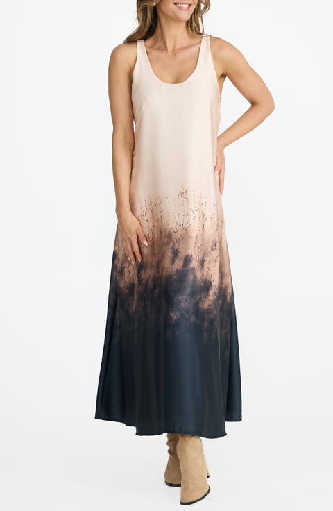 Audrey Print Sleeveless Satin Maxi Dress