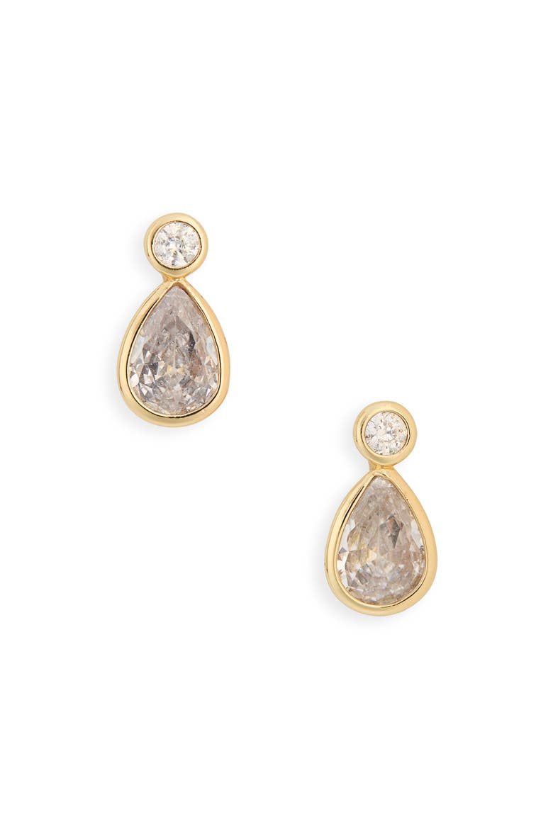 Bezel Cubic Zirconia Teardrop Earrings, Main, color, CLEAR- GOLD