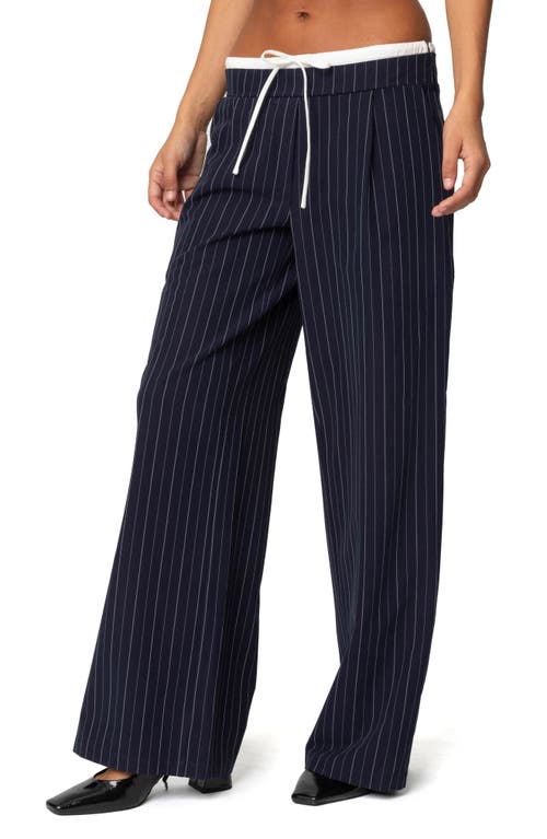 Edikted Peekaboo Pinstripe Drawstring Pants In Navy-and-white