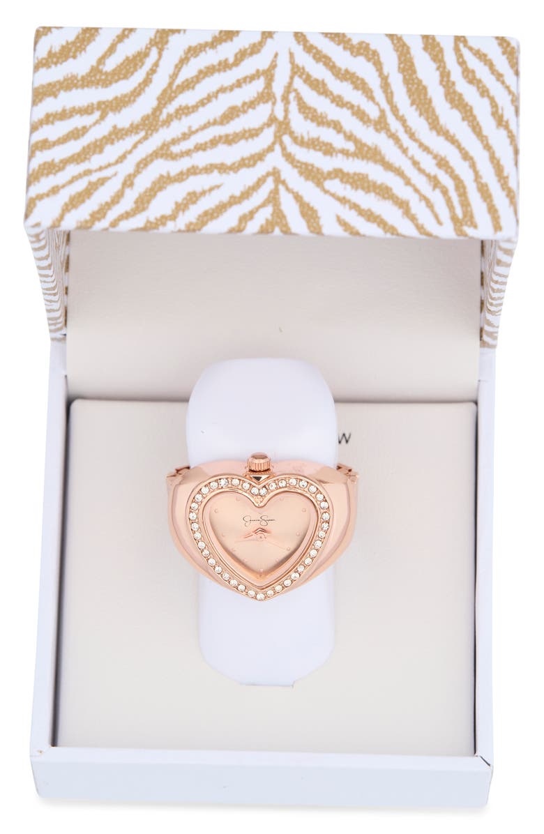 Jessica Simpson Crystal Heart Ring Watch, Alternate, color, Rose