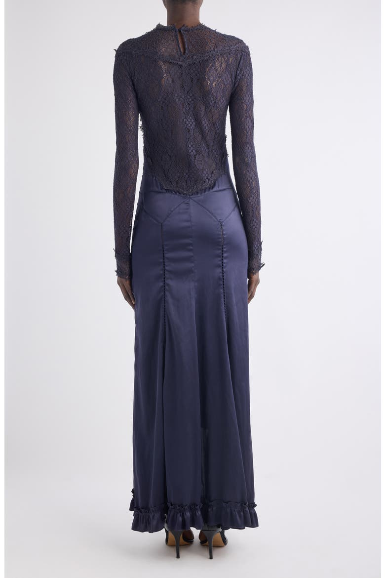Dolores Long Sleeve Lace & Silk Satin Dress, Alternate, color, BLACK MIDNIGHT