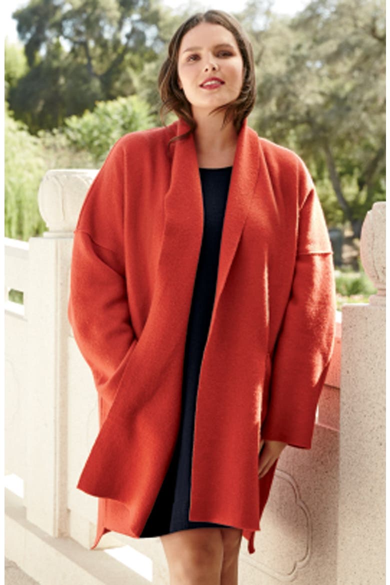 Boiled Wool Kimono Coat, Alternate, color, BLACK