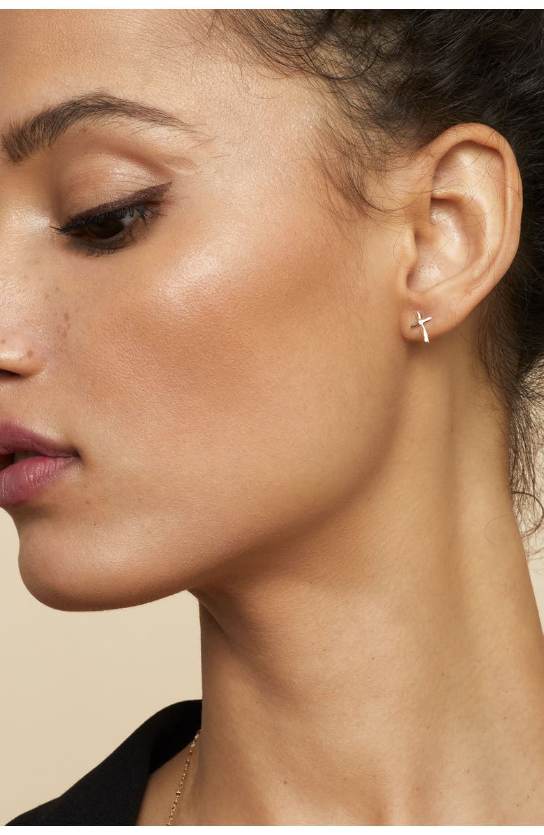 Oradina 14K Yellow Gold Cross My Heart Studs, Alternate, color, Yellow Gold