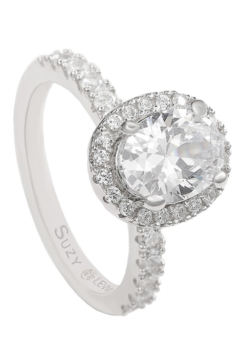 Sterling Silver Oval Cubic Zirconia Ring, Alternate, color, WHITE