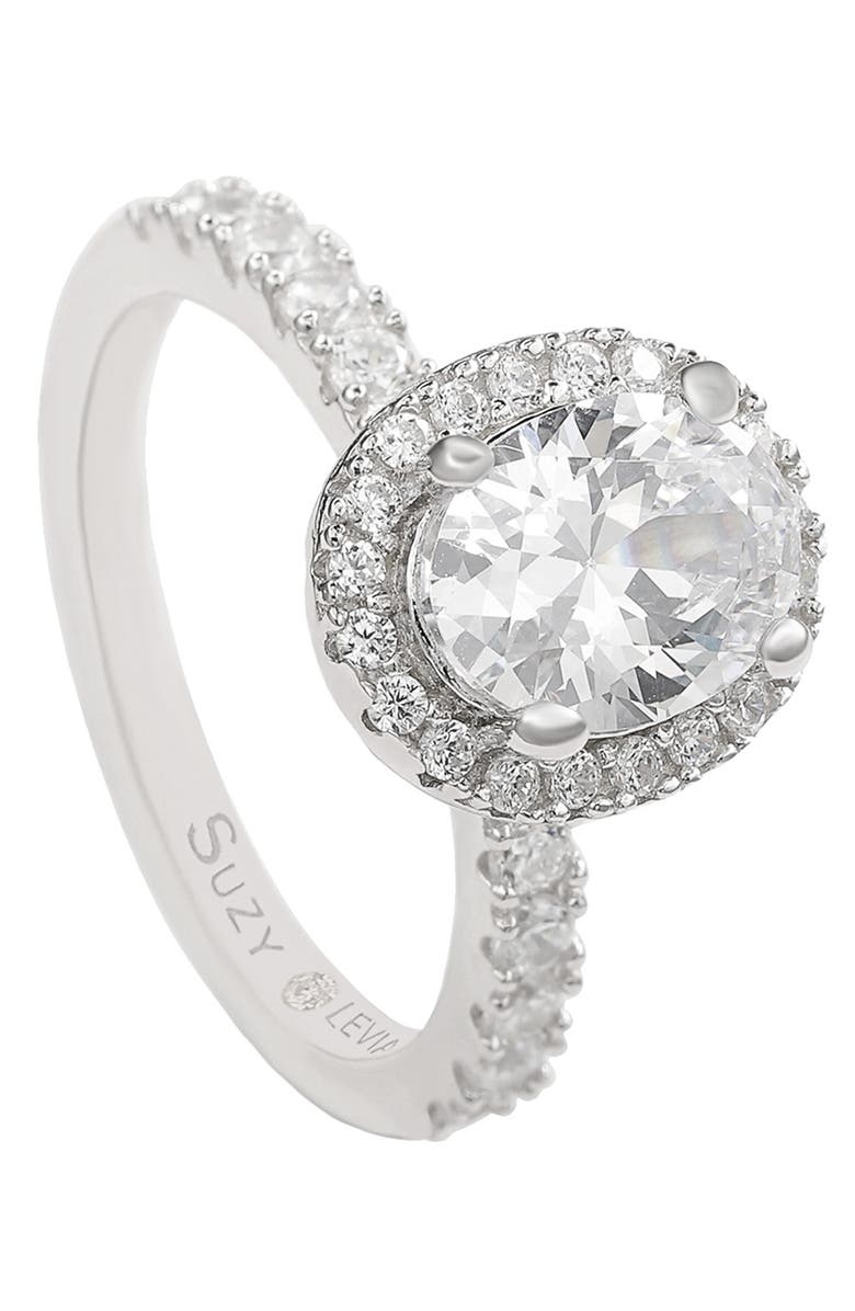SUZY LEVIAN Sterling Silver Oval Cubic Zirconia Ring, Alternate, color, White