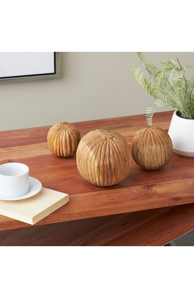 SONOMA SAGE HOME 3-Piece Brown Teak Wood Decorative Orbs, Alternate, color, Brown