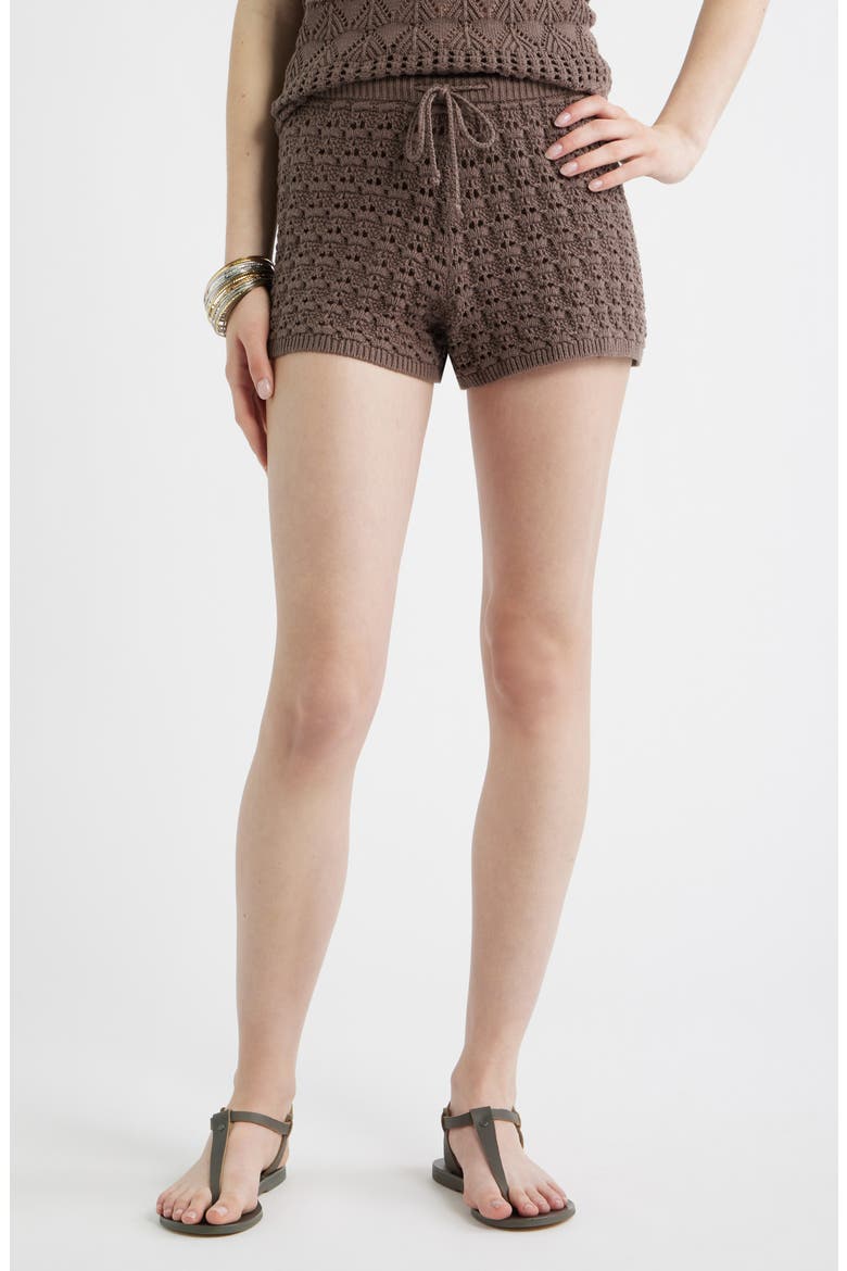 Open Stitch Beach Shorts, Main, color, BROWN QUARTZ