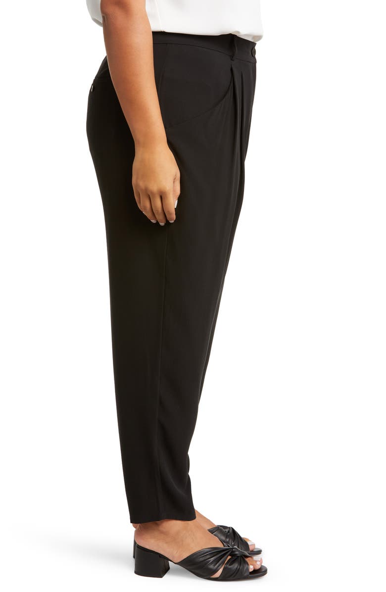 Eileen Fisher Tapered Leg Silk Crepe Ankle Pants, Alternate, color, Black