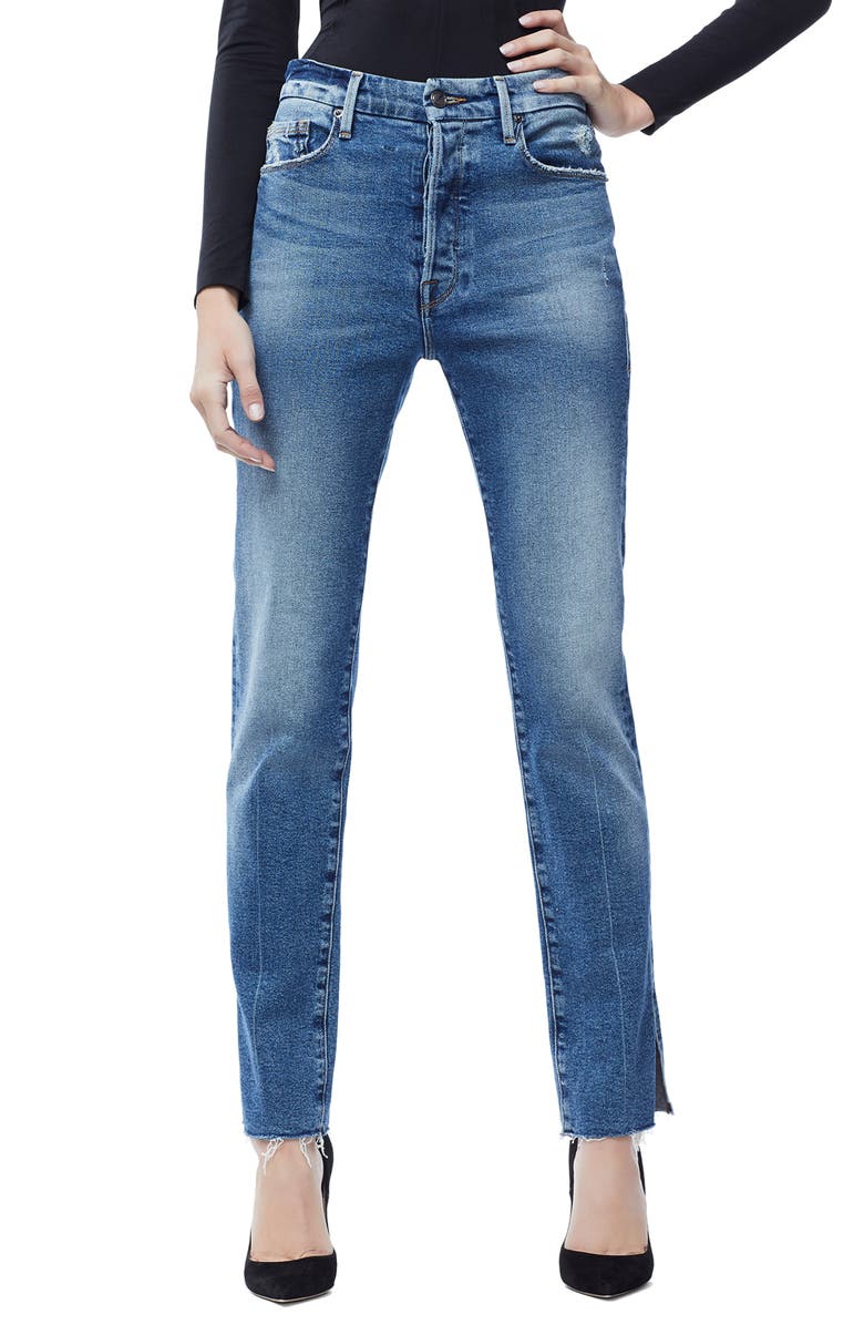 Good American Good Boy Raw Hem Boyfriend Jeans, Main, color,
