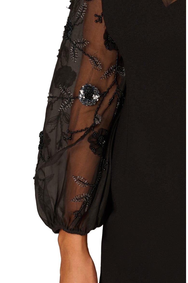 Sequin Floral Long Sleeve Cocktail Dress, Alternate, color, BLACK