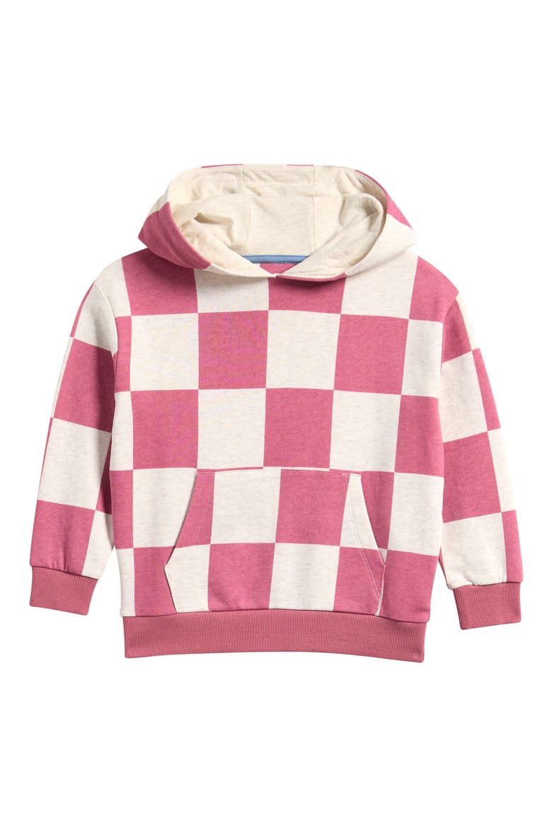 Kids' Pink Checkerboard Cotton Hoodie, Main, color, PINK CHECKERBOARD