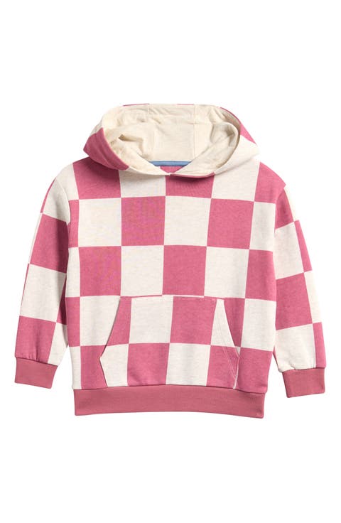 Kids' Pink Checkerboard Cotton Hoodie