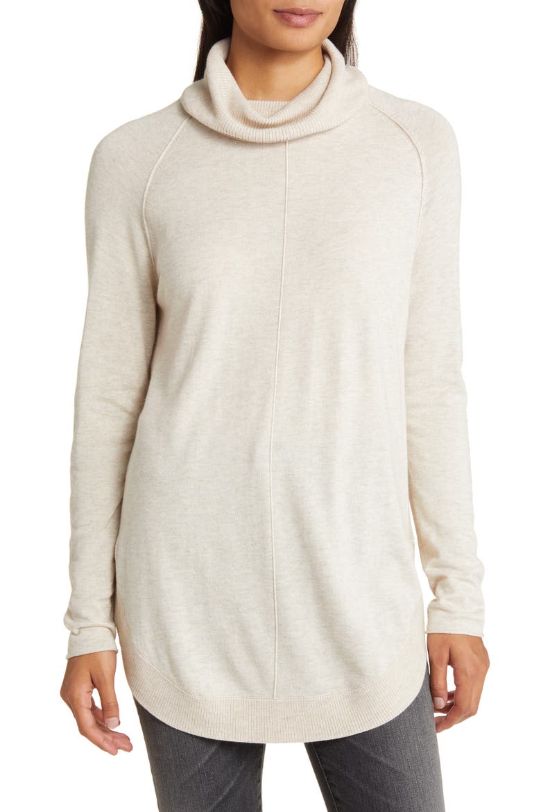 Turtleneck Tunic Sweater, Main, color, BEIGE OATMEAL LIGHT HEATHER