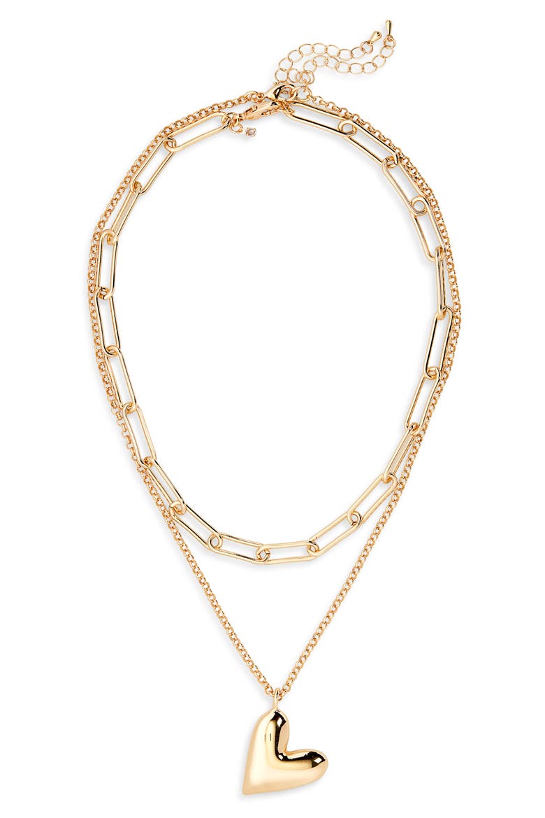 Puffy Heart Layered Necklace, Main, color, GOLD