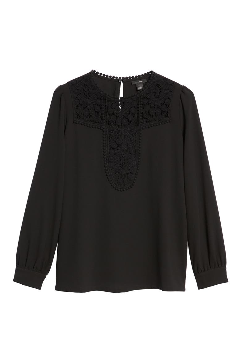 Lace & Crepe Blouse, Alternate, color, BLACK