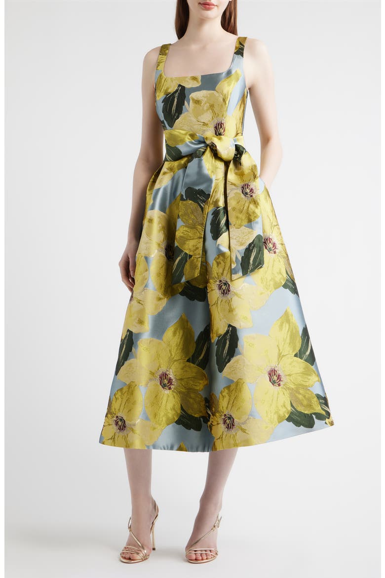 Floral Jacquard Midi Cocktail Dress, Main, color, BLUE MULTI