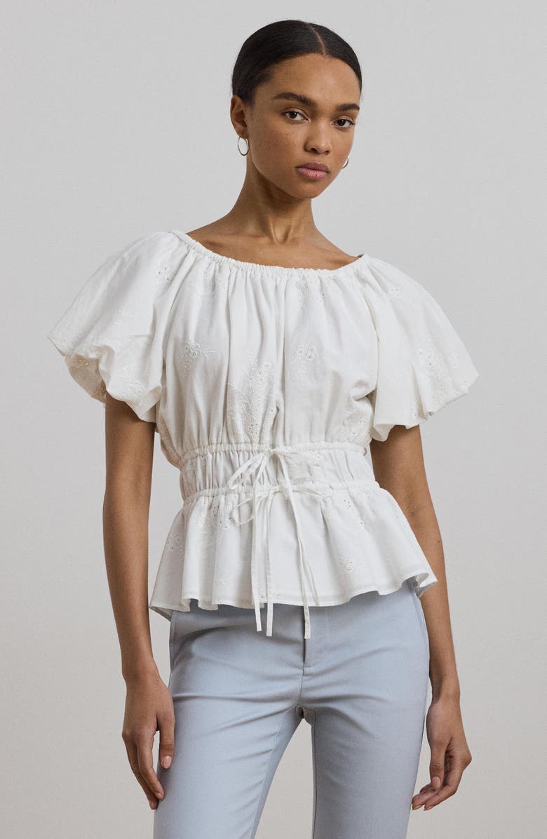 Lauren Ralph Lauren Embroidered Eyelet Cotton Peplum Top, Alternate, color, 