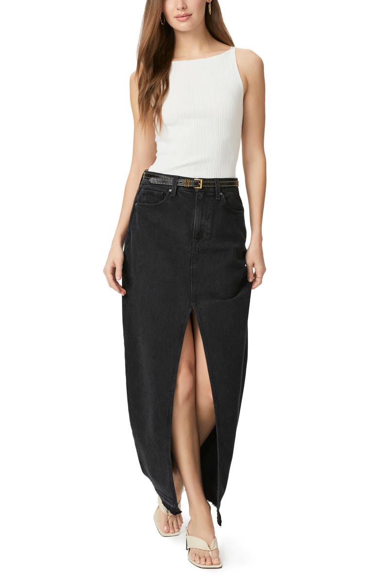 PAIGE Angela Raw Hem Slit Front Denim Maxi Skirt, Alternate, color,