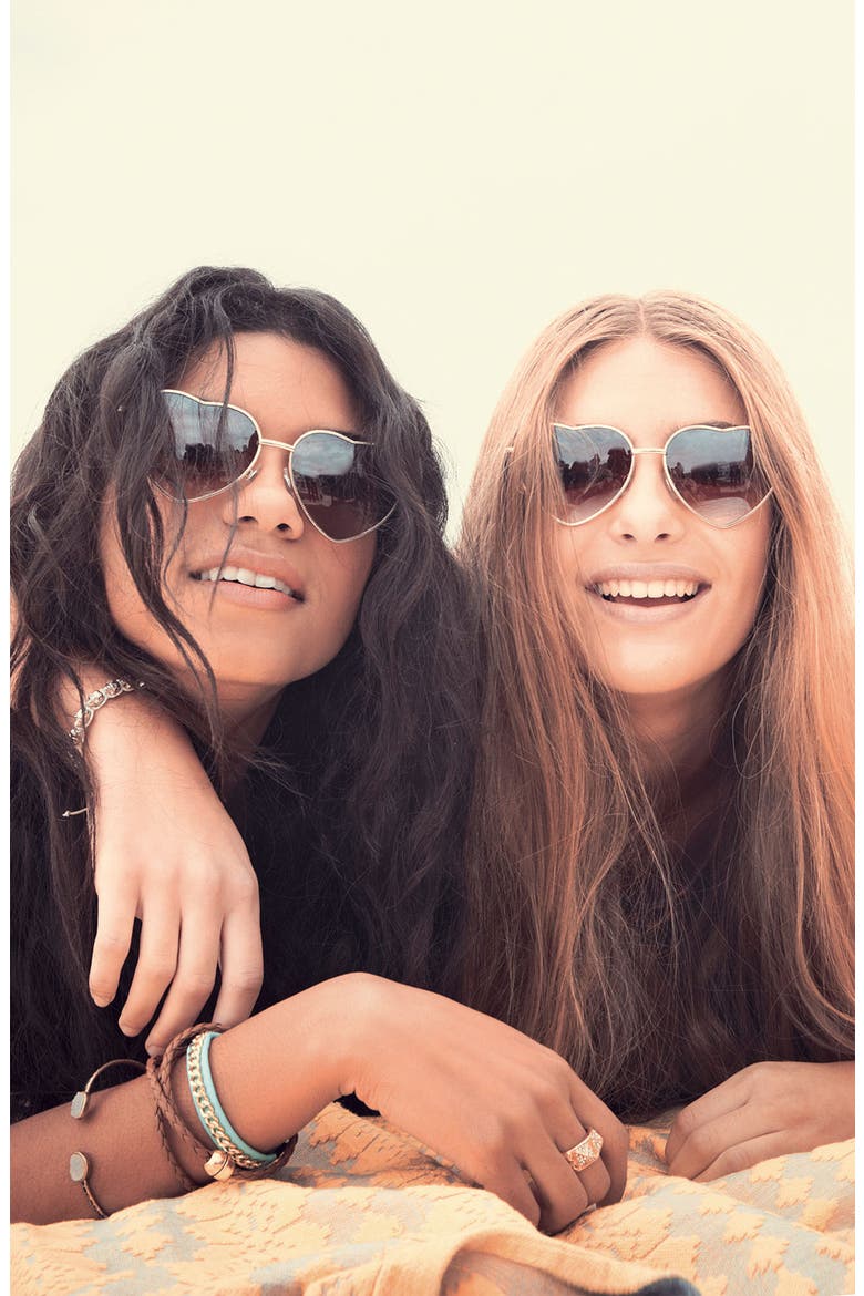 Heart Shaped 58mm Sunglasses, Alternate, color, BLUE REVO/ SILVER