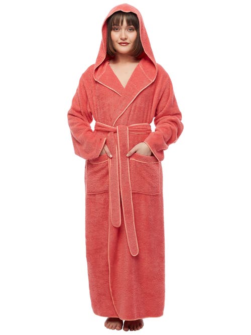 Arus Ankle Length Long Cotton Robe With Hood In Pink