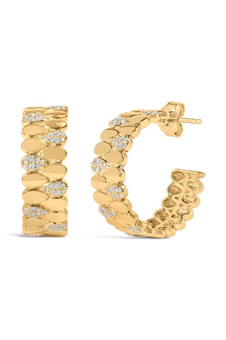 14K Yellow Gold Plated Silver 3/8 Cttw Diamond Pave Pear Link J Hoop Earrings, Main, color, Yellow