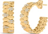 Haus of Brilliance 14K Yellow Gold Plated Silver 3/8 Cttw Diamond Pave Pear Link J Hoop Earrings