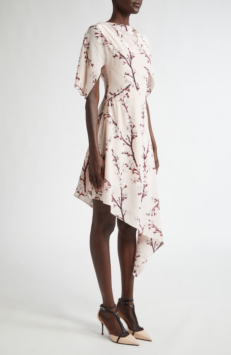 McQueen Cherry Blossom Asymmetric Silk Dress, Alternate, color, 