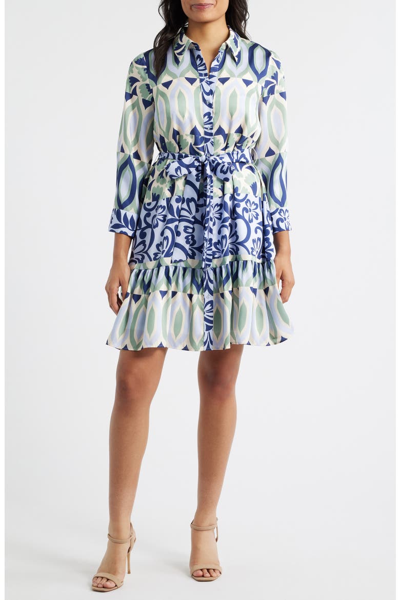 Mixed Print Mini Shirtdress, Main, color, GREEN MULTI