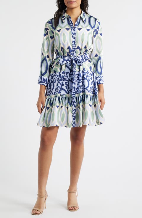 Mixed Print Mini Shirtdress
