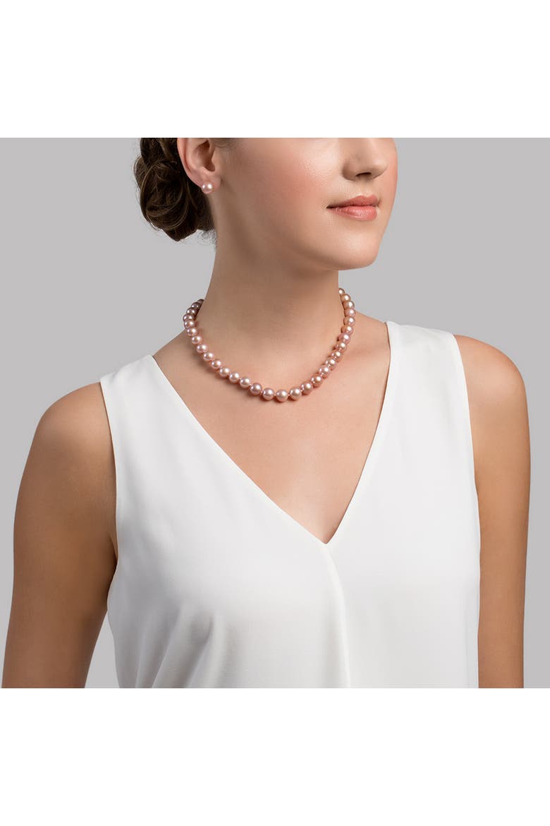 9.5-10.5mm Pink Freshwater Pearl Necklace - AAA Quality, Alternate, color, Yellow Gold Clasp