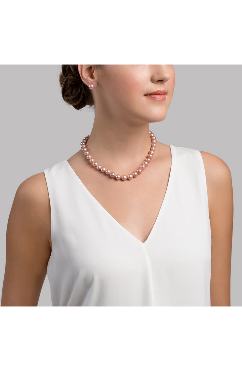The Pearl Source 9.5-10.5mm Pink Freshwater Pearl Necklace - AAA Quality, Alternate, color, Yellow Gold Clasp