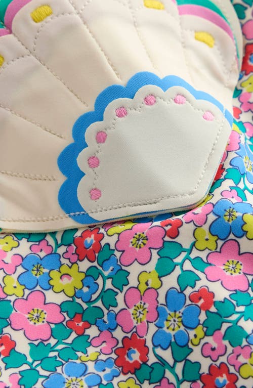 Mini Boden Kids' Ellery One-piece Swimsuit In Blue Multi Flowerbed Shell