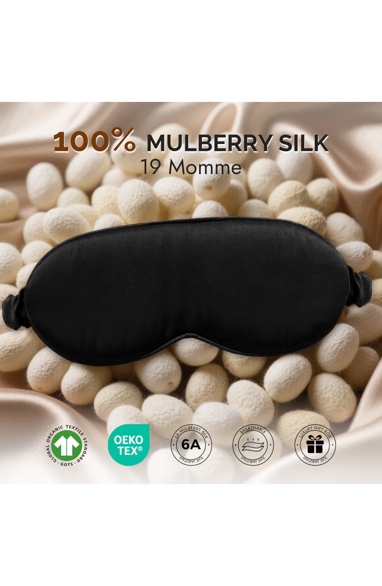 SILKSILKY 1 PC 19Momme Mulberry Silk 3D Contoured Blackout Eye Mask With Elastic Band, Alternate, color, Black