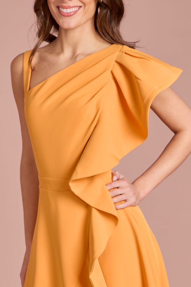 One Shoulder Crepe Ruffle Midi Dress, Alternate, color, Orange