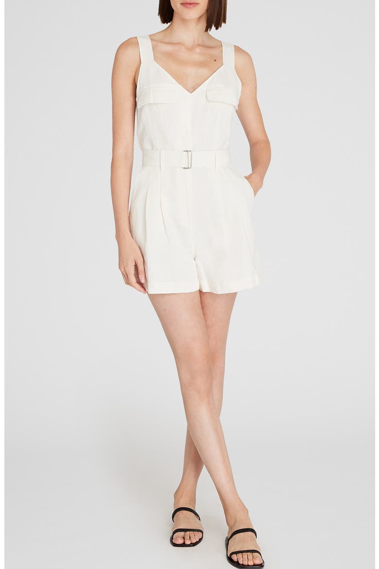 Linen Blend Cargo Romper, Main, color, EGRET