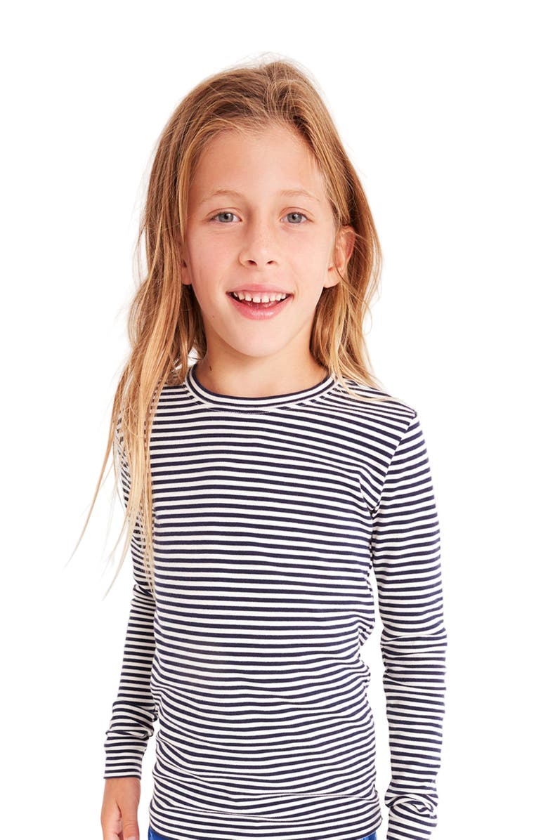 Primary Kids Organic Long Sleeve Pj Top In Stripe, Alternate, color, Navy Ivory Stripe