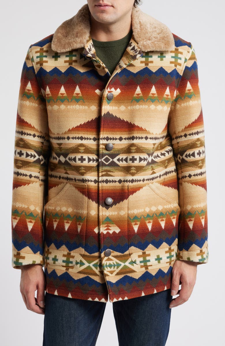 Pendleton Brownsville Wool & Cotton Coat with Genuine Shearling Collar, Main, color, 