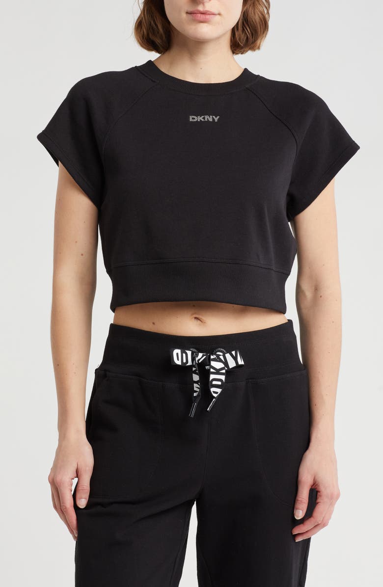 DKNY Mini Stud Logo Raglan Pullover Top, Main, color,