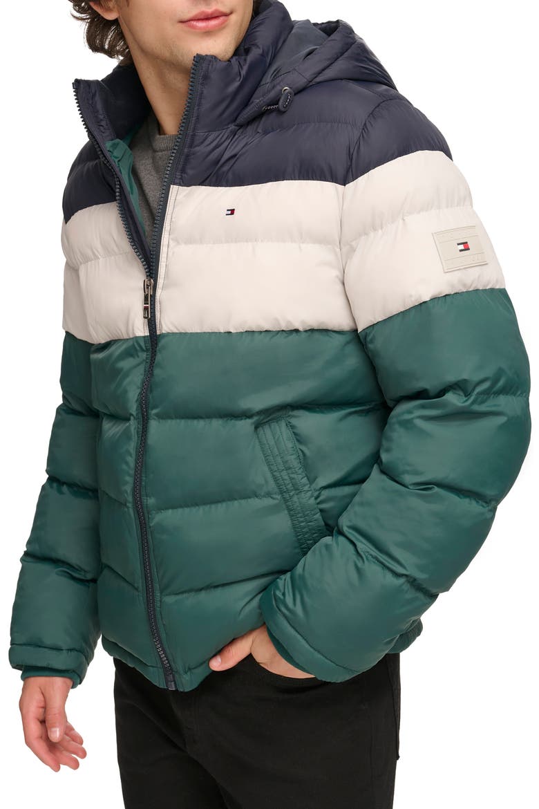 Hooded Puffer Jacket, Alternate, color, GRN COMBO