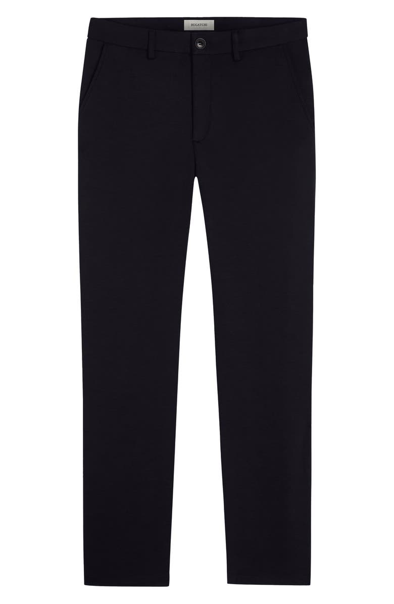 Bugatchi Slim Tailored Fit Flat Front Soft Touch Knit Dress Pants, Alternate, color, Black