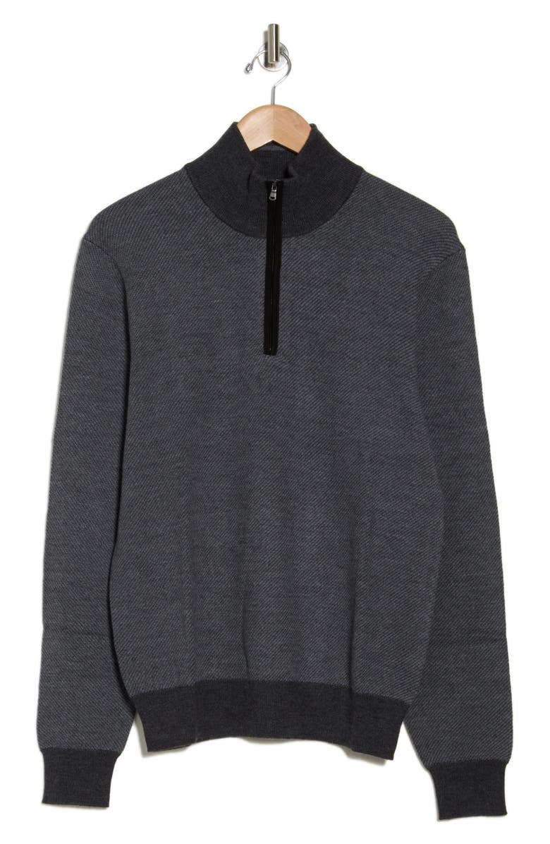 Bruno Magli Merino Wool Two-Tone Twill Quarter-Zip Pullover, Alternate, color, Charcoal Grey