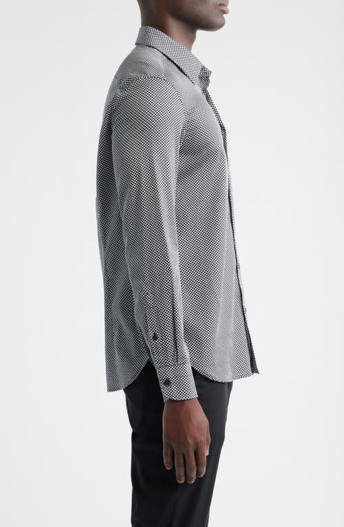 Emporio Armani Microprint Stretch Cotton Button-up Shirt In Gray